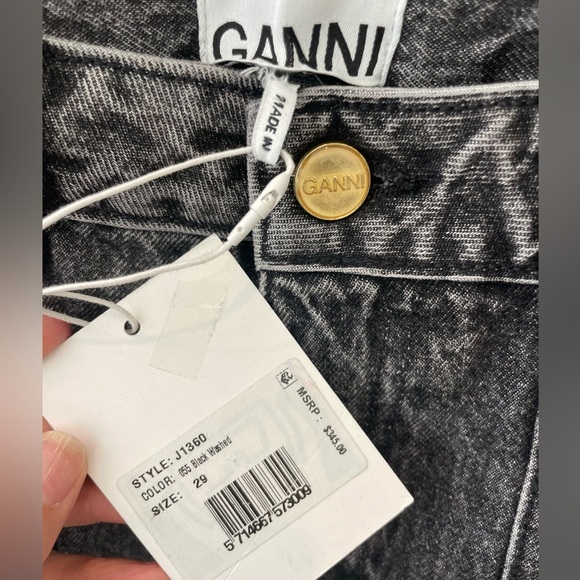 GANNI Angi Straight Fit High Rise Jean Organic Cotton Black Washed Size 29 Denim - Picture 8 of 9